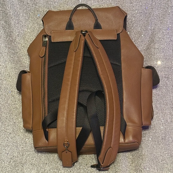 Coach Brown Leather Backpack with Flap Closure and Top Handle - Picture 3 of 8